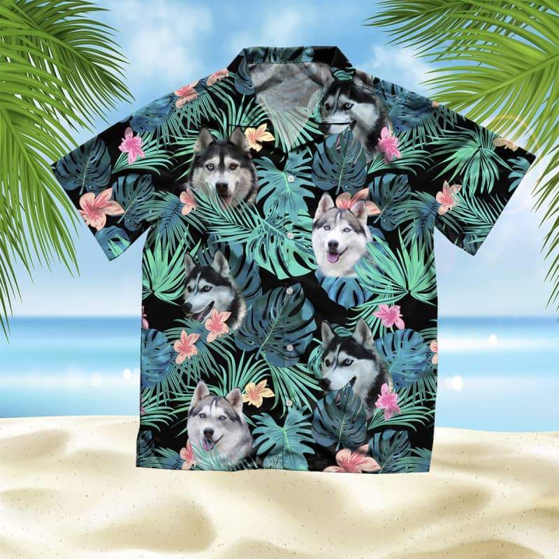 Husky Hawaiian Shirt, Dog Summer Leaves Hawaiian Shirt, Unisex Print Aloha Short Sleeve Casual Shirt Summer Gifts