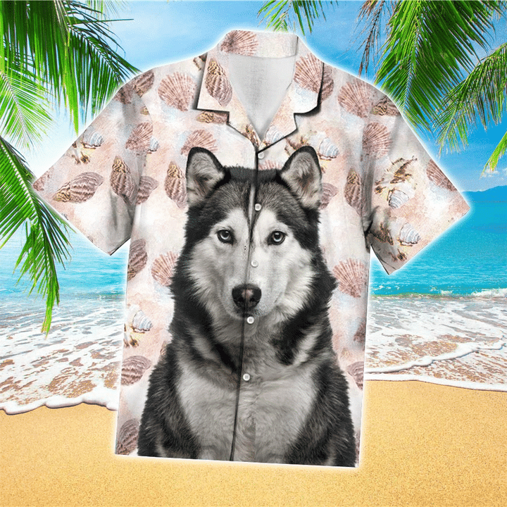 Husky Terrier Mens 3D Hawaiian Shirt, Husky Button Up Shirt