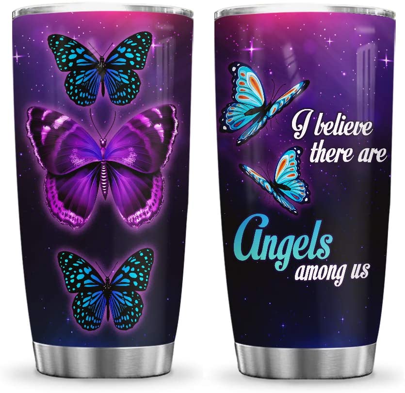 Memorial Tumbler I Believe There are Angels Among Us Butterfly Lover, Gift for Butterfly Lover For Her