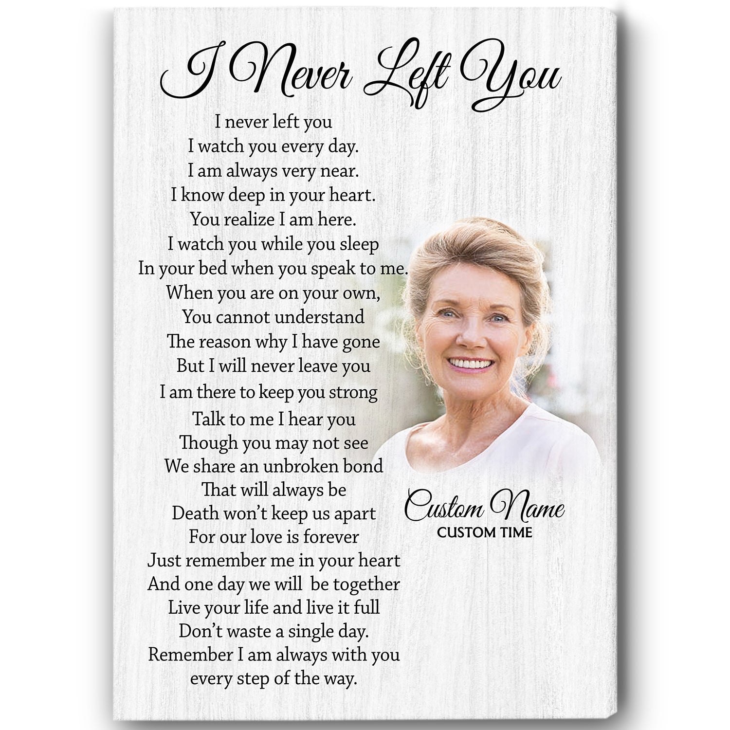 I Never Left You Memorial Canvas, Custom Sympathy Gift for Loss of Loved One Memory Remembrance Keepsake