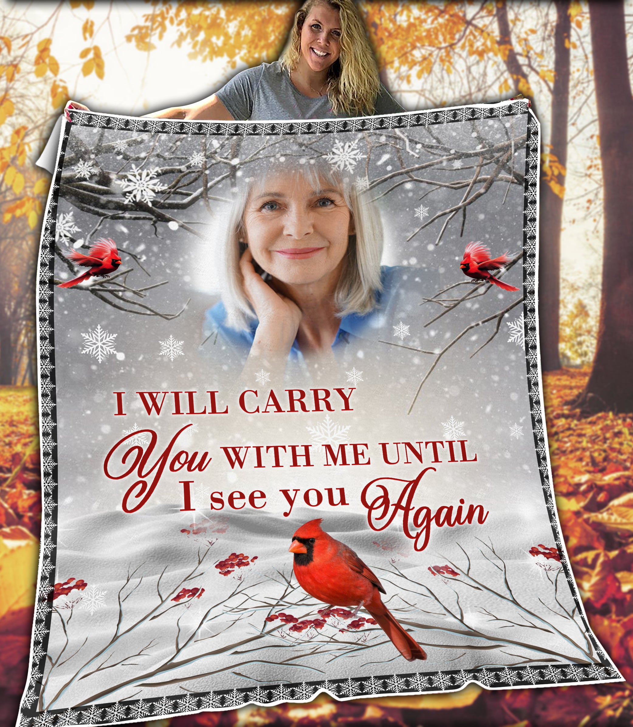 I Will Carry You With Me Cardinal Personalized Memorial Fleece Blanket