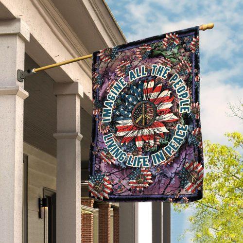 Imagine All The People Living Life In Peace Hippie Garden Flag, House Flag