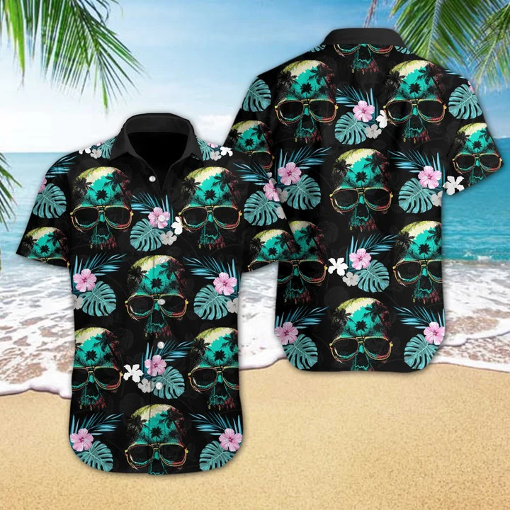 Into Darkness Skull Beach Design Hawaiian Shirt