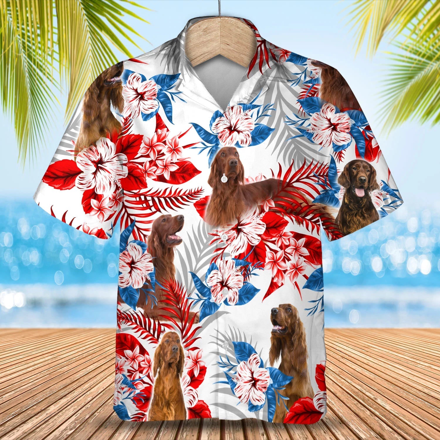 Irish Setter American flag Hawaiian Shirt, Summer aloha shirt, Men Hawaiian shirt, Gift for summer