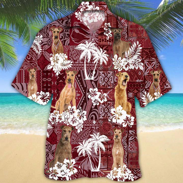 Irish Terrier Red Hawaiian Shirt, Gift for Dog Lover Shirts, Men's Hawaiian shirt, Summer Hawaiian Aloha Shirt