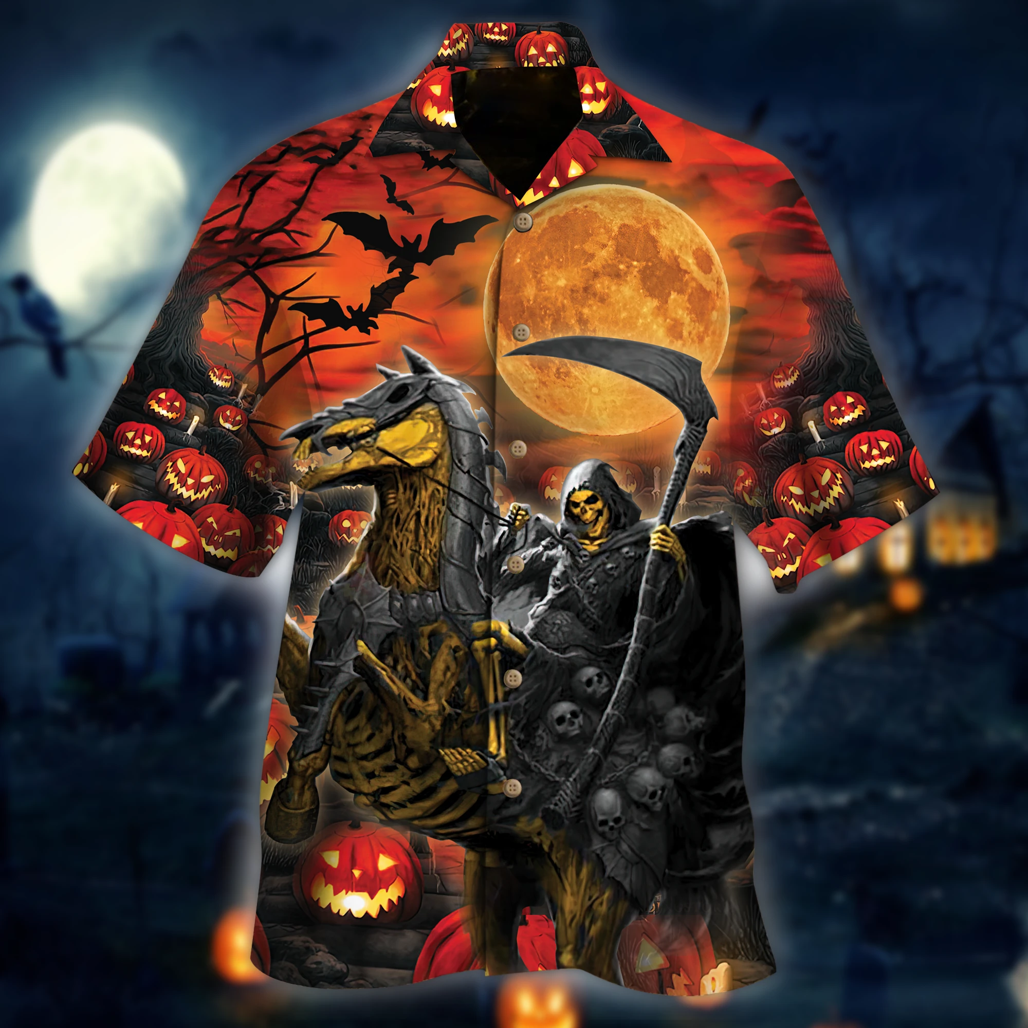 Iron Horse And Reaper Skull Halloween Hawaiian Shirt, Horse Hawaiian Shirt For Men & Women