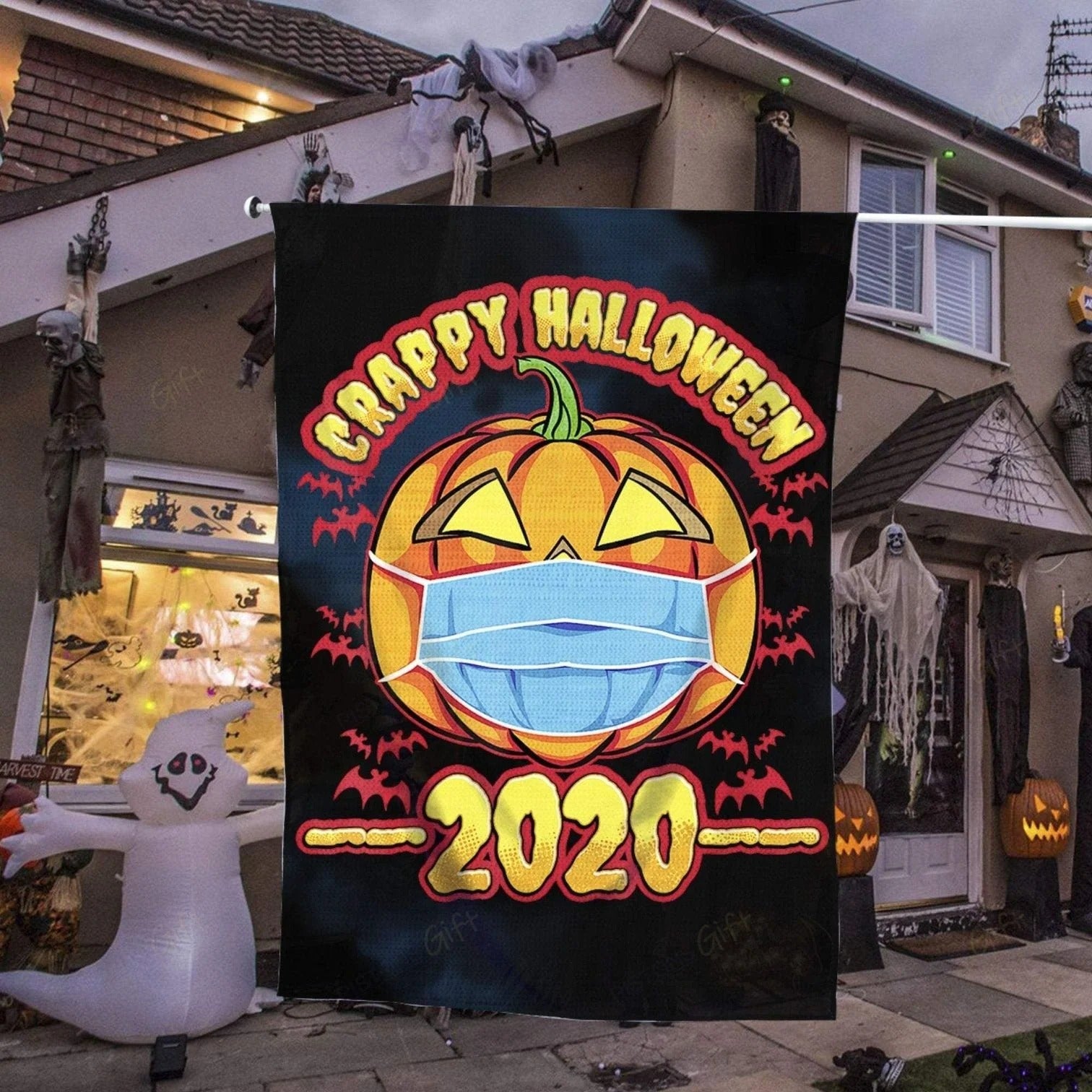 Jack O-Lantern Funny Pumpkin Wearing A Mask Halloween Flag, Happy Halloween, Halloween Decoration, House Flag And Garden Flag
