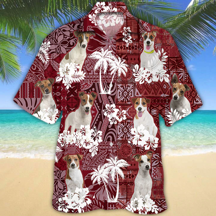 Jack Russell Terrier Red Hawaiian Shirt, Gift for Dog Lover Shirts, Men's Hawaiian shirt, Summer Hawaiian Aloha Shirt