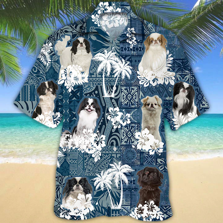 Japanese Chin Hawaiian Shirt, Flower Dog Short Sleeve Hawaiian Aloha Shirt for Men, Women, Gift for summer