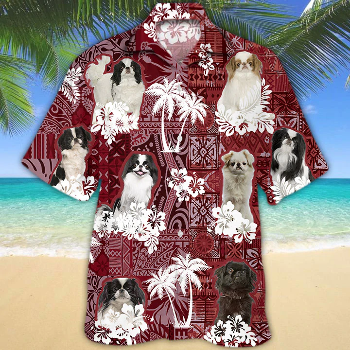 Japanese Chin Red Hawaiian Shirt, Gift for Dog Lover Shirts, Animal Summer Shirts
