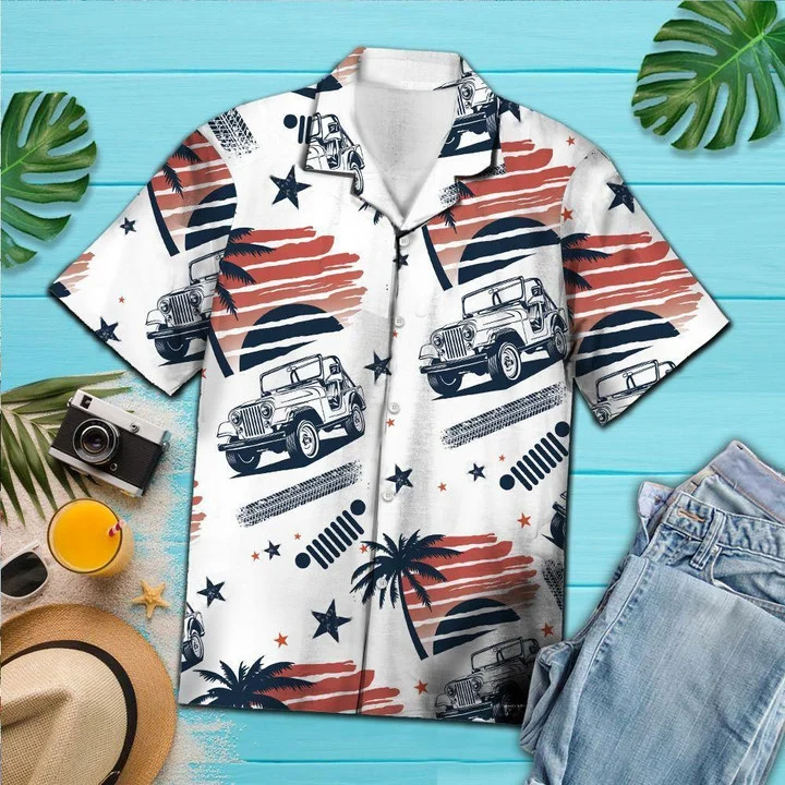 Jeep Car Hawaiian Shirt, Jeeps On The Beach Black And White Style Hawaiian Shirt