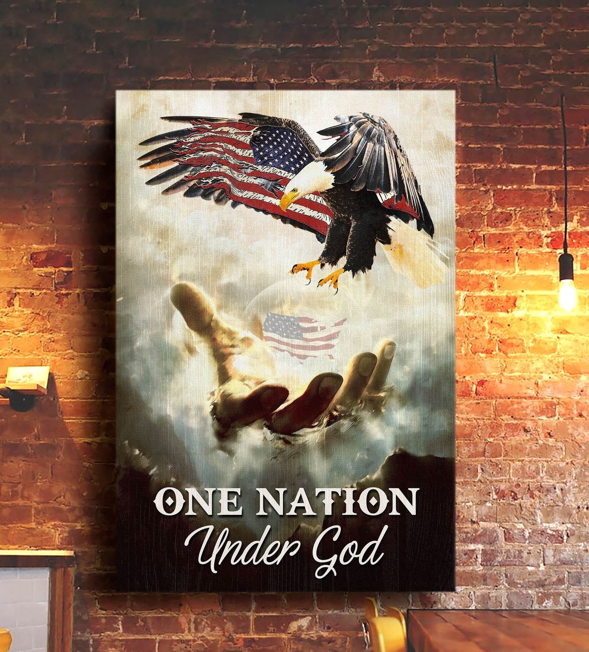 Jesus and Eagle One nation under amazing God Canvas And Poster, Wall Decor Visual Art
