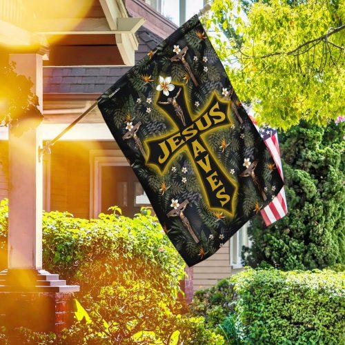 Jesus Saves Tropical Floral Pattern Garden Flag, House Flag