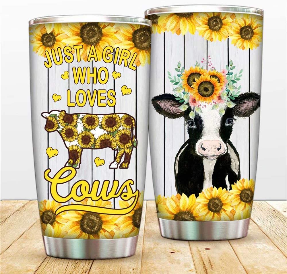 Just A Girl Who Love Cow Vacuum Tumbler Mug, Sunflower Travel Cup