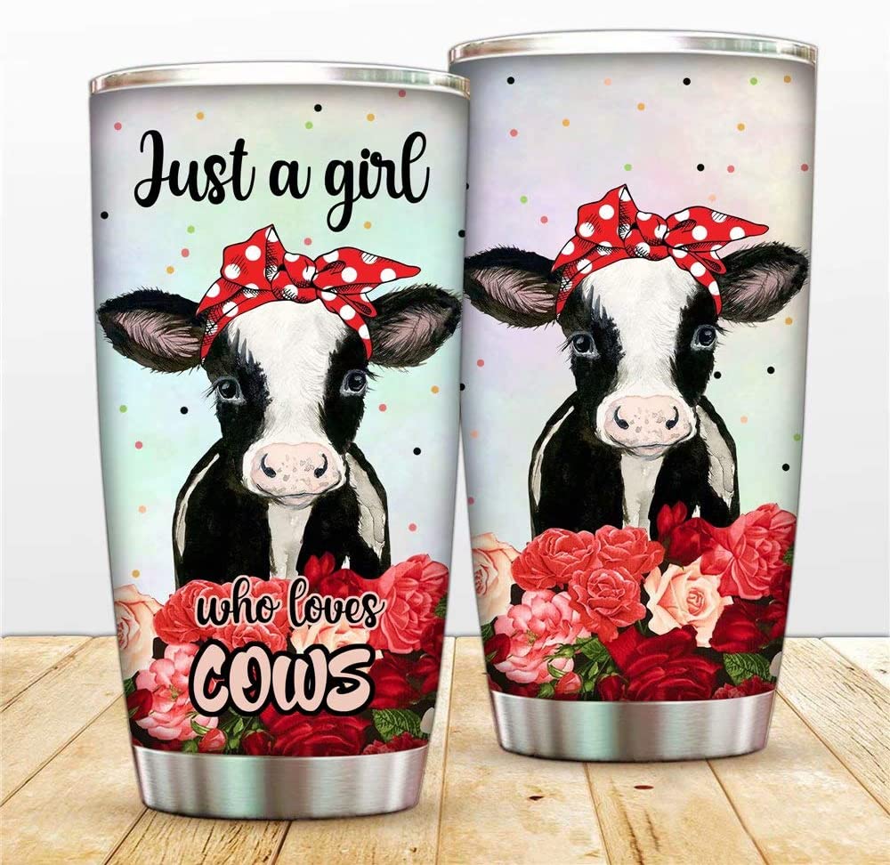 Just A Girl Who Love Cows Tumbler Cup, Rose Travel Mug