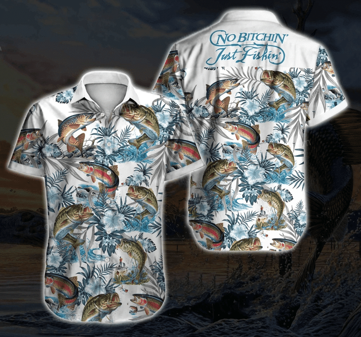 Just Fishing Tropical Plant Pattern White Theme Hawaiian Shirt