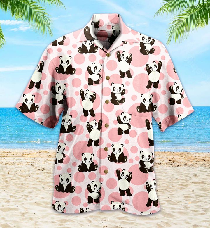 Kawaii Panda Bears Cute Pandas Pink Hawaiian Shirt 3D, Panda Green Tropical Leaves Hawaiian Shirt, Panda Lover Hawaiian Shirt For Men & Women