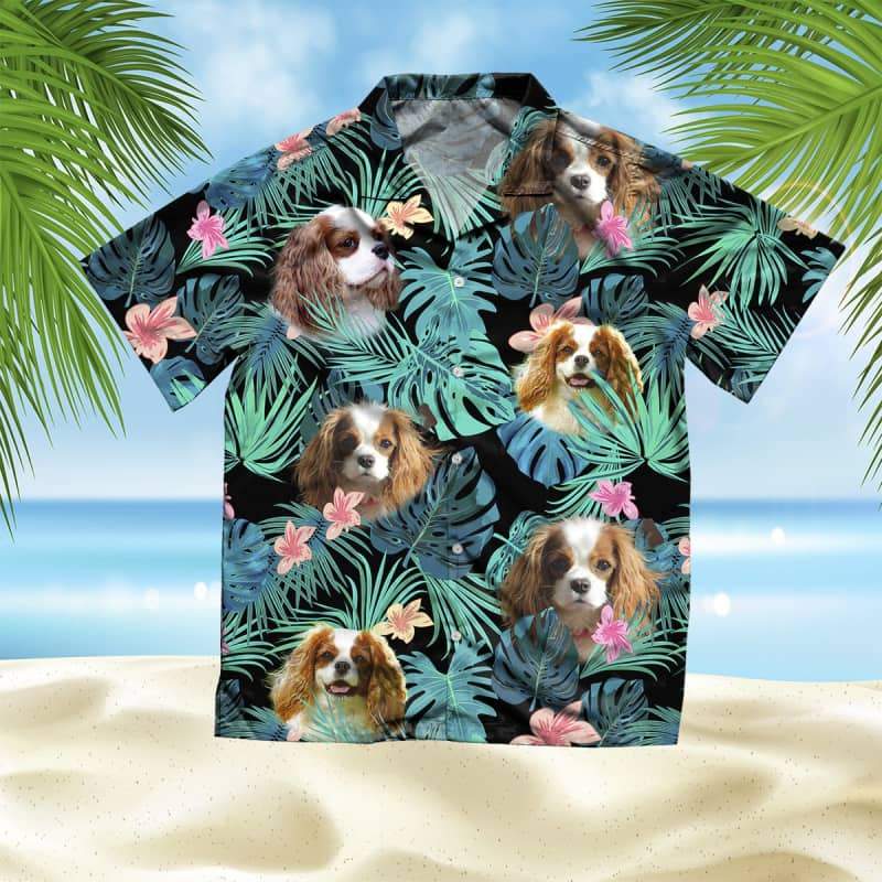 King Charles Hawaiian Shirt, Dog Summer Leaves Hawaiian Shirt, Unisex Print Aloha Short Sleeve Casual Shirt Summer Gifts