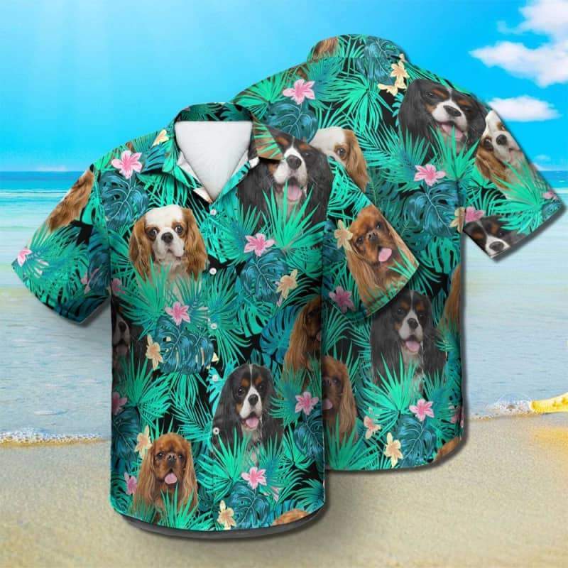 King Charles Spaniel Hawaiian Shirt, Dog Summer Leaves Hawaiian Shirt, Unisex Print Aloha Short Sleeve Casual Shirt Summer Gifts