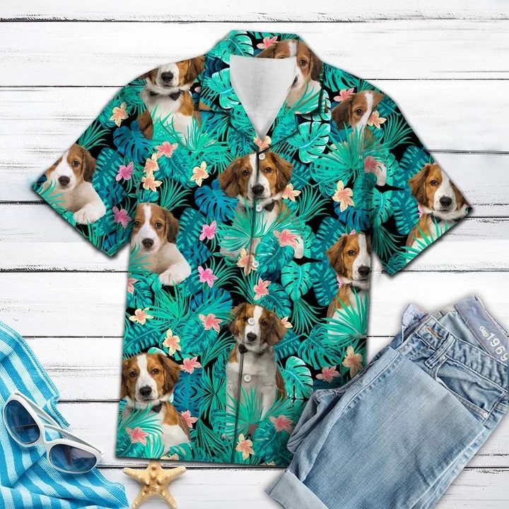 Kooikerhondje Dog Among Tropical Leaves And Flowers Hawaiian Shirt