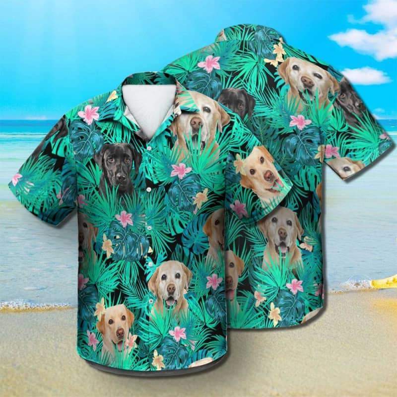 Labrador Retriever Hawaiian Shirt, Dog Summer Leaves Hawaiian Shirt, Unisex Print Aloha Short Sleeve Casual Shirt Summer Gifts