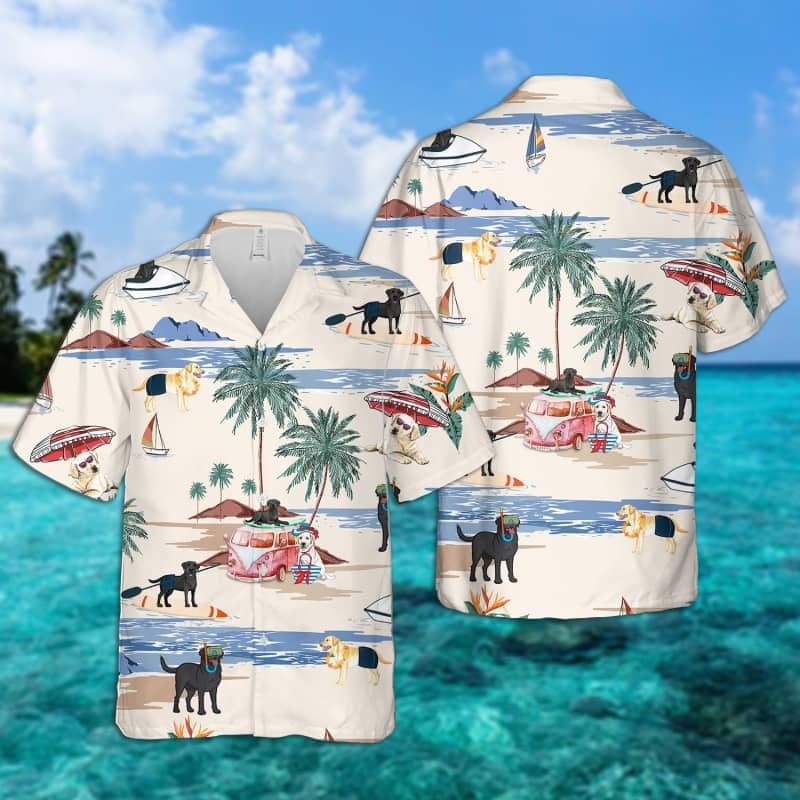 Labrador Retriever Summer Beach Hawaiian Shirt, dog beach Short Sleeve Hawaiian Shirt