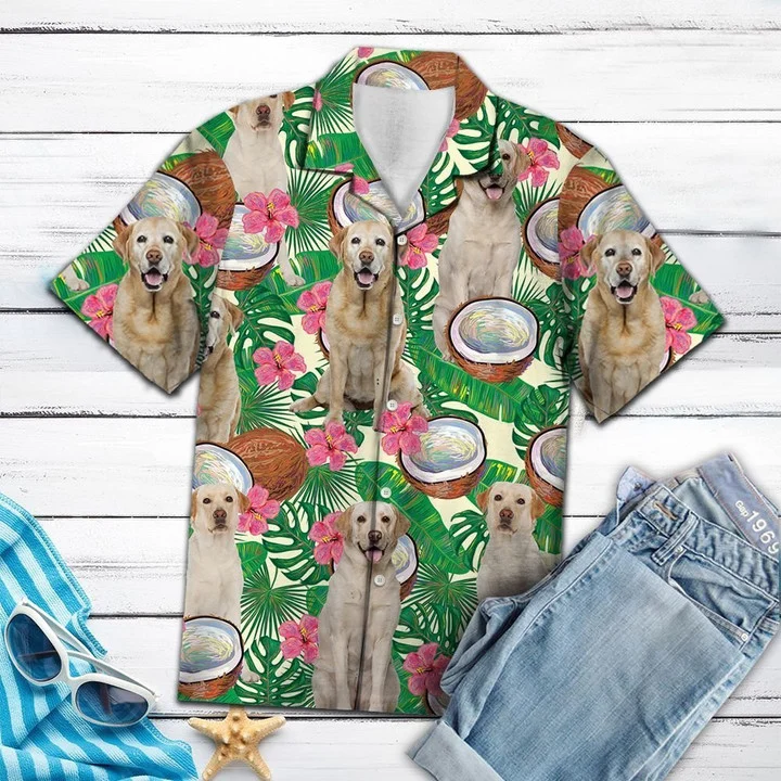 Labrador Retriever With Tropical Coconut Hawaiian Shirt