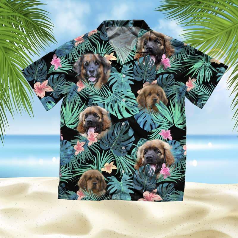 Leonberger Hawaiian Shirt, Dog Summer Leaves Hawaiian Shirt, Unisex Print Aloha Short Sleeve Casual Shirt Summer Gifts