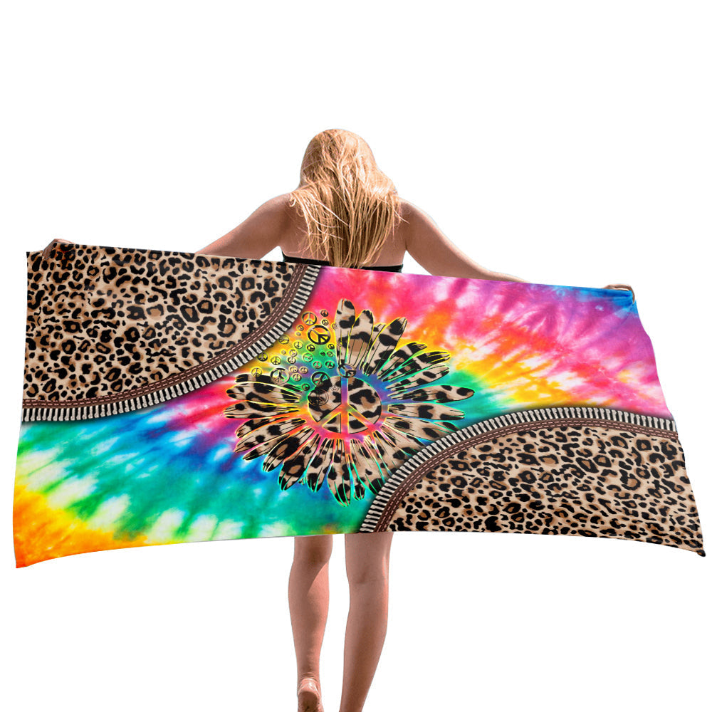 Leopard Hippie Flowers Beach Towel, Towel Gift For Camping, Sports, Beach, Backpacking, Yoga, Gym, Travel Beach Towels for Women Men Girls