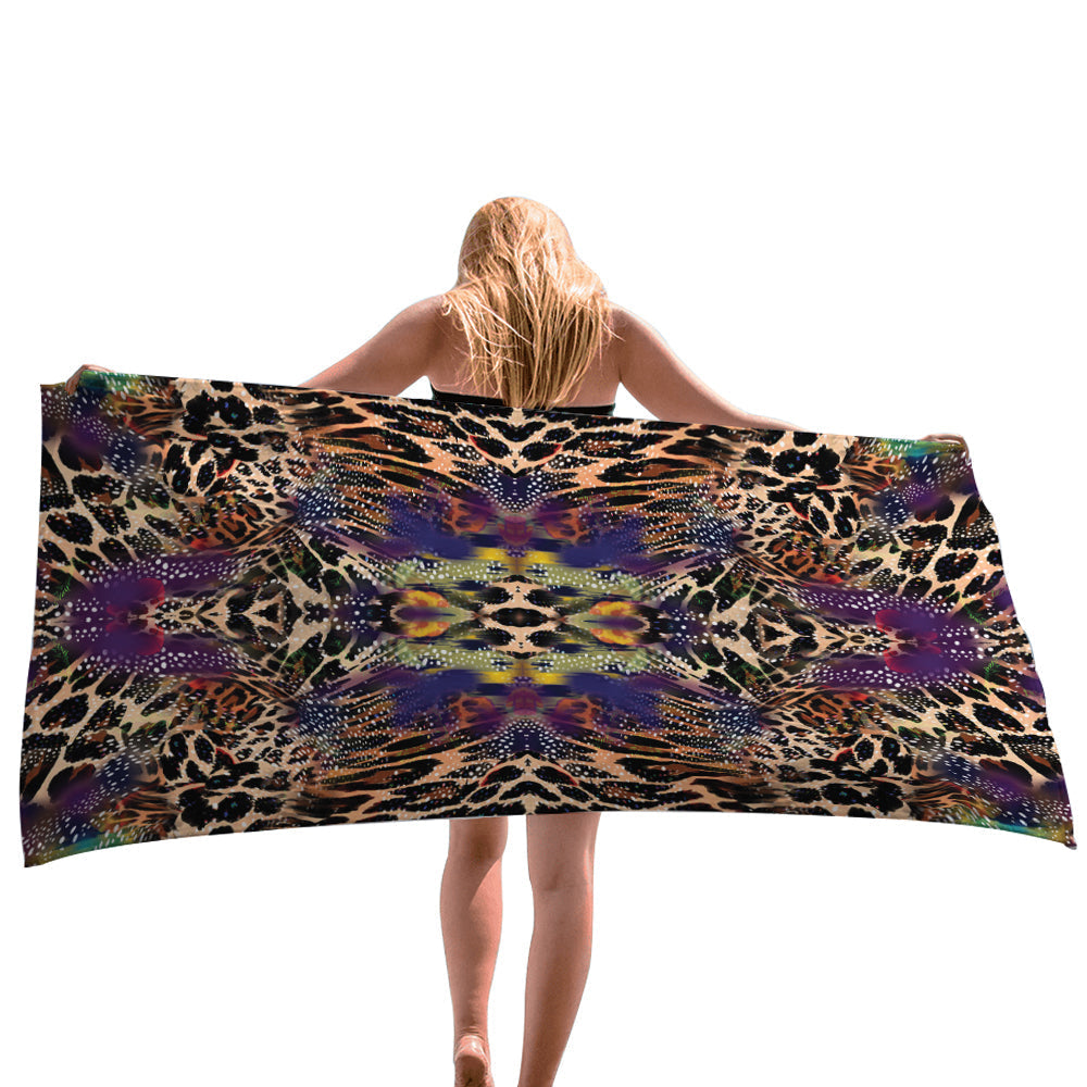 Leopard Skin Print Beach Towel, Towel Gift For Camping, Sports, Beach, Backpacking, Yoga, Gym, Travel Beach Towels for Women Men Girls