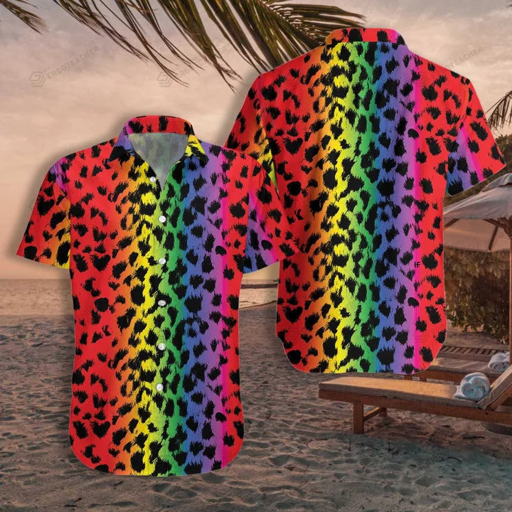 Leopard Skin With Rainbow Color Lgbt Hawaiian Shirt, Rainbow Shirt, Pride Shirt, LGBT Shirt