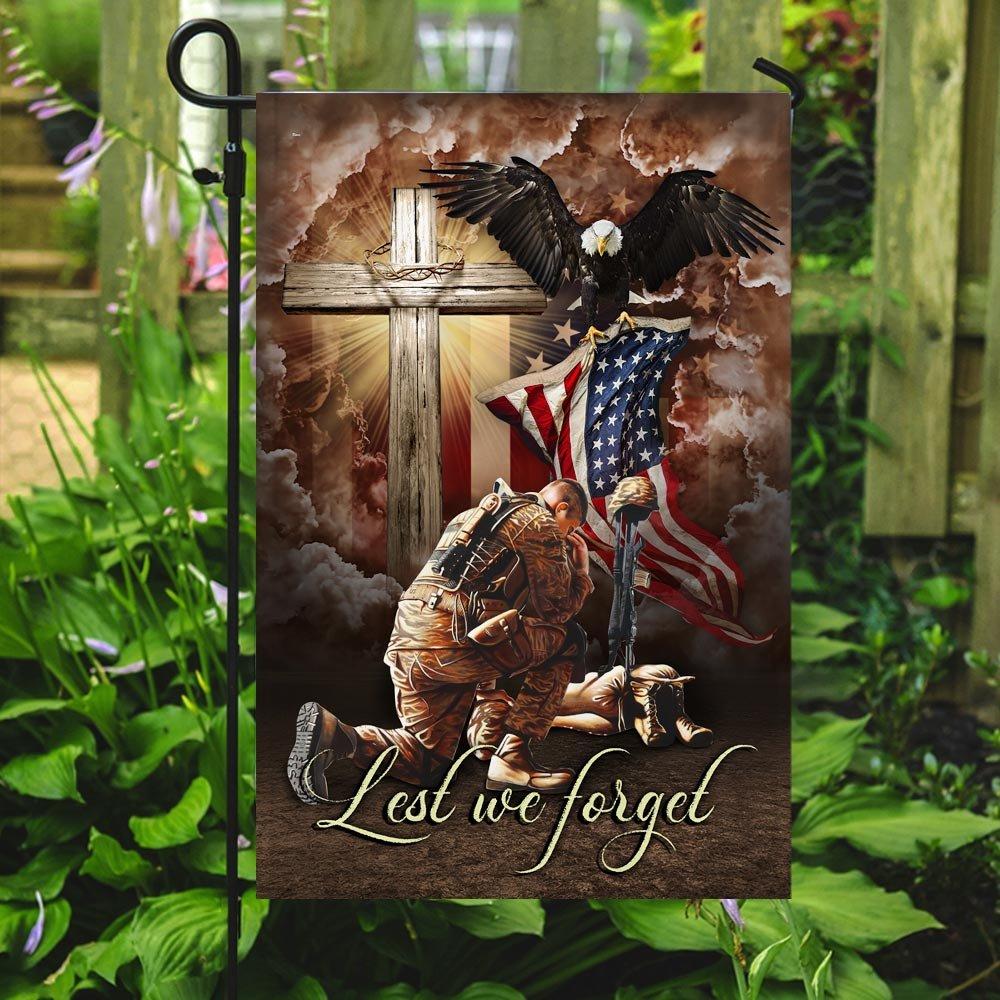 Lest We Forget American Memorial US Flag Decor Decorative Seasonal Outdoor Weather Resistant Double Sided Print Gift For Friend Family