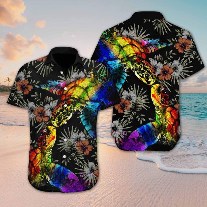 LGBT Turtle Flower Hawaiian Shirt, Turtle Lover Hawaiian Shirt For Men & Women