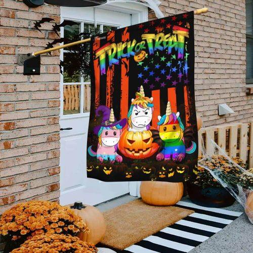 LGBT Unicorn Halloween Trick Or Treat Garden Flag, House Flag