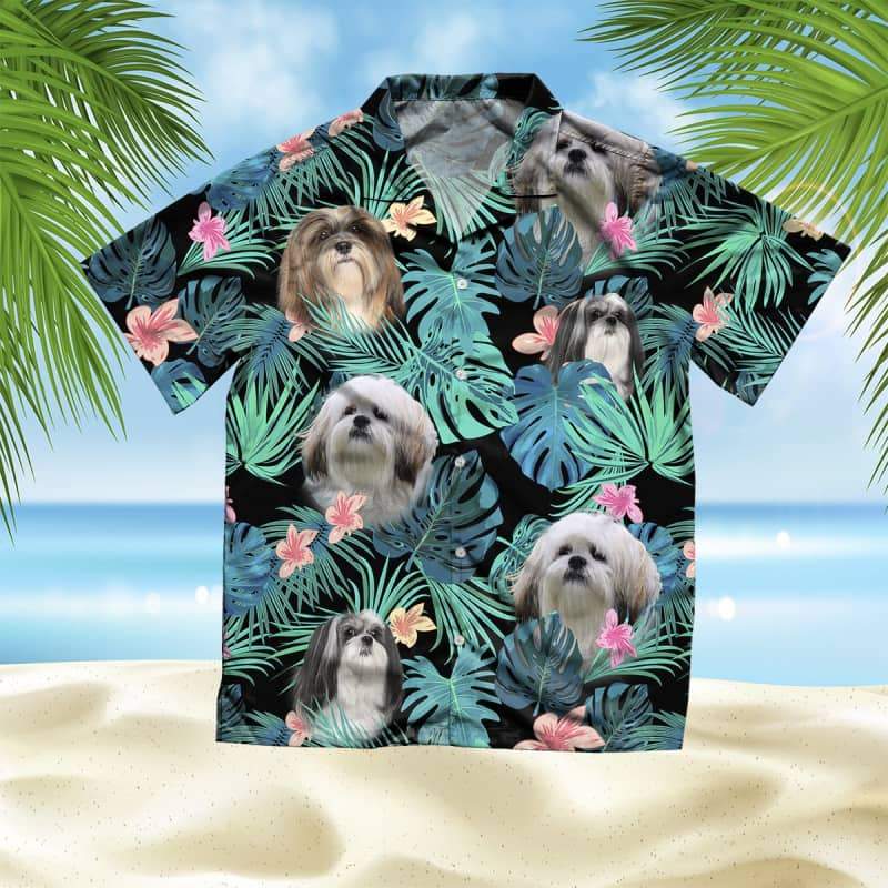 Lhasa Apso Hawaiian Shirt, Dog Summer Leaves Hawaiian Shirt, Unisex Print Aloha Short Sleeve Casual Shirt Summer Gifts