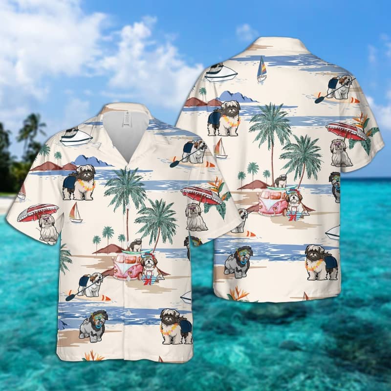 Lhasa Apso Summer Beach Hawaiian Shirt, dog beach Short Sleeve Hawaiian Shirt