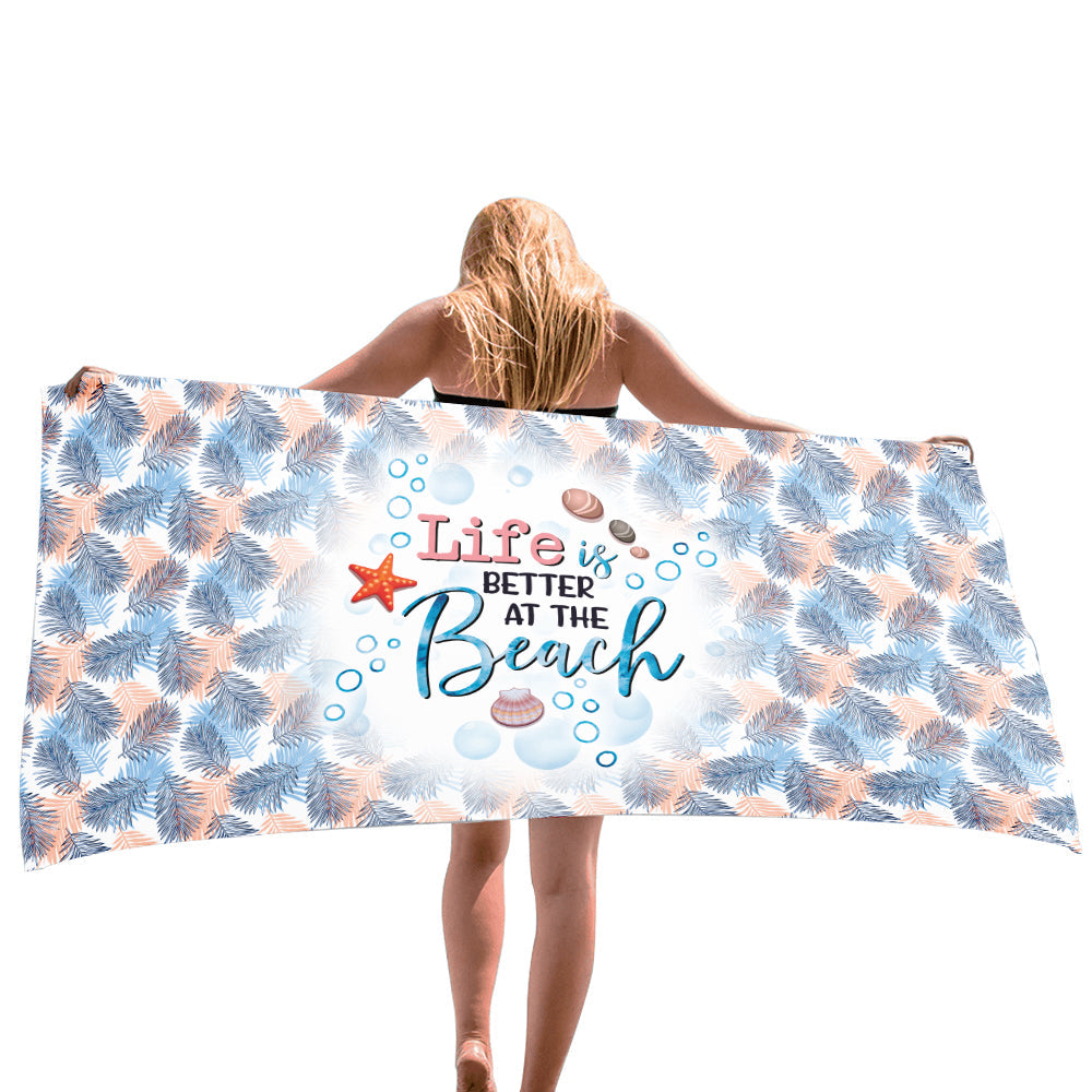 Life Is Better At The Beach Leaves Patter Beach Towel, Towel Gift For Camping, Sports, Beach, Backpacking, Yoga, Gym, Travel Beach Towels for Women Men Girls