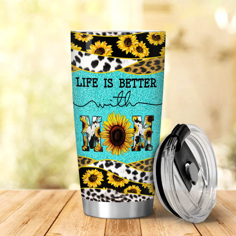 Life is better with mom sunflower tumbler, tumbler for mom, mother's day tumbler, New Moms for Christmas, Birthday, Mother's Day