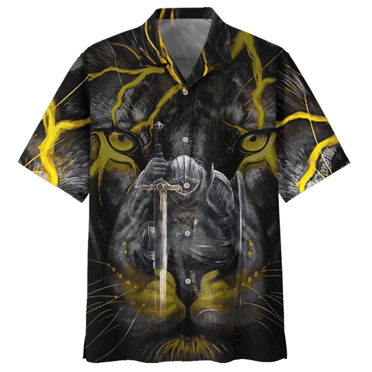 Lighting Gold Lion Hawaiian Shirt, Short Sleeve Hawaiian Aloha Shirt for men and women