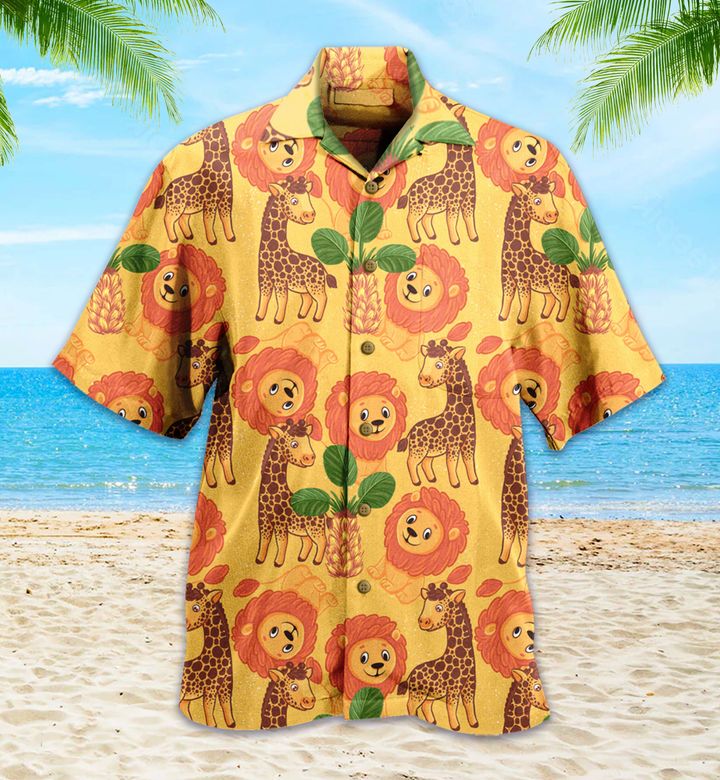 Lion Giraffe African Animals Orange Hawaiian Shirt 3D Summer Gifts