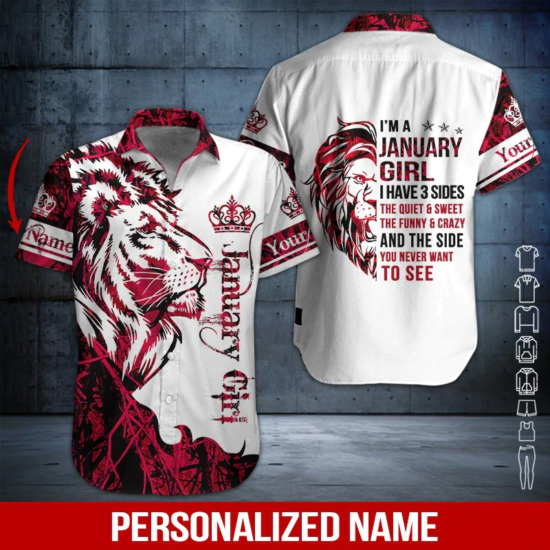 Lion January Girl Custom Name Aloha Hawaiian Shirts For Men & For Women