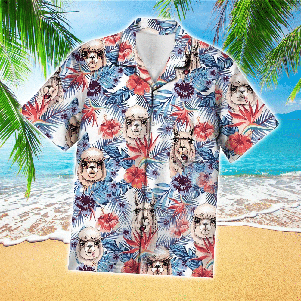 Llama Tropical Blue Amazing Design Unisex Hawaiian Shirt