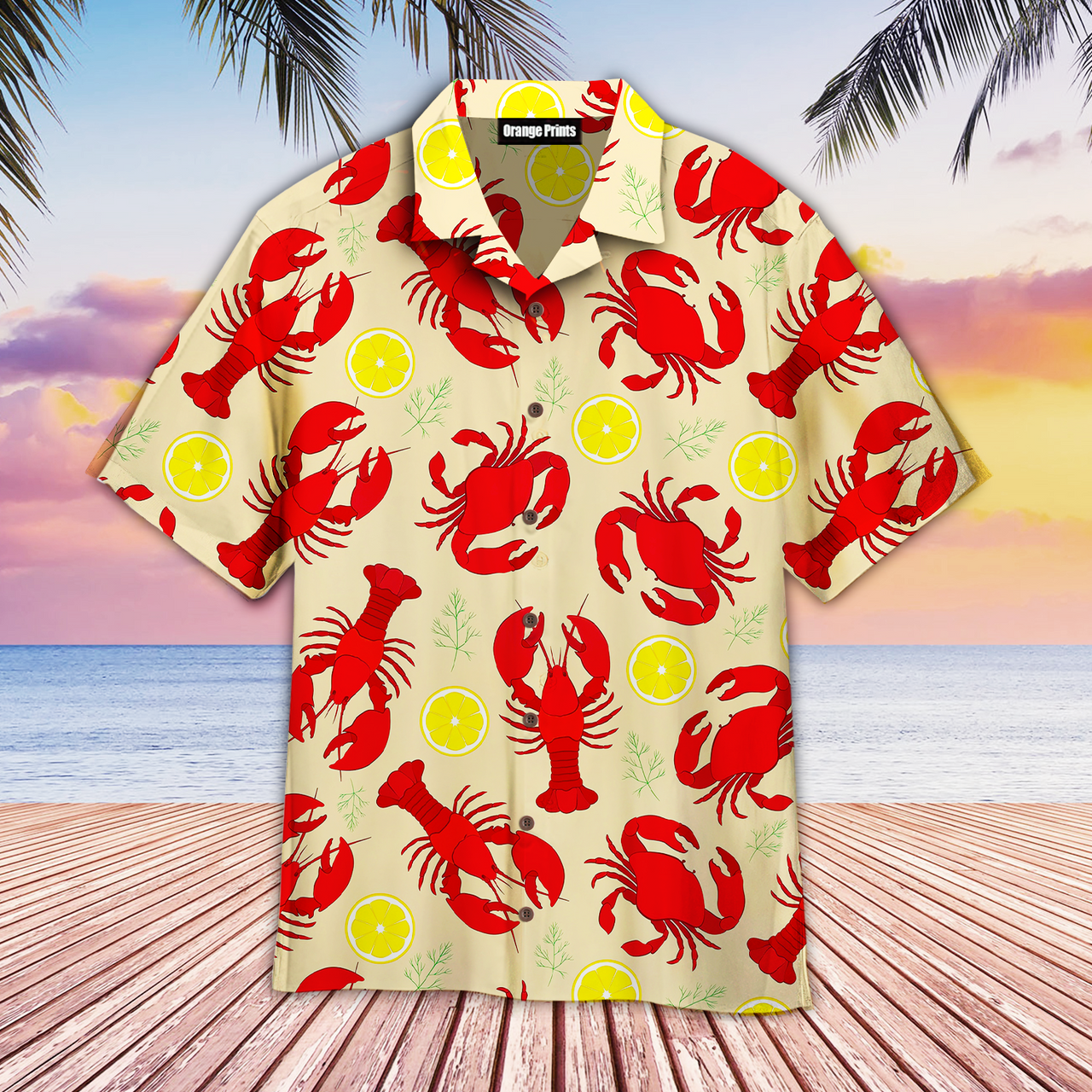 Lobster Crab And Lemon Pattern Hawaiian Shirt, Crab Lover Hawaiian Shirt For Men & Women Summer Gifts