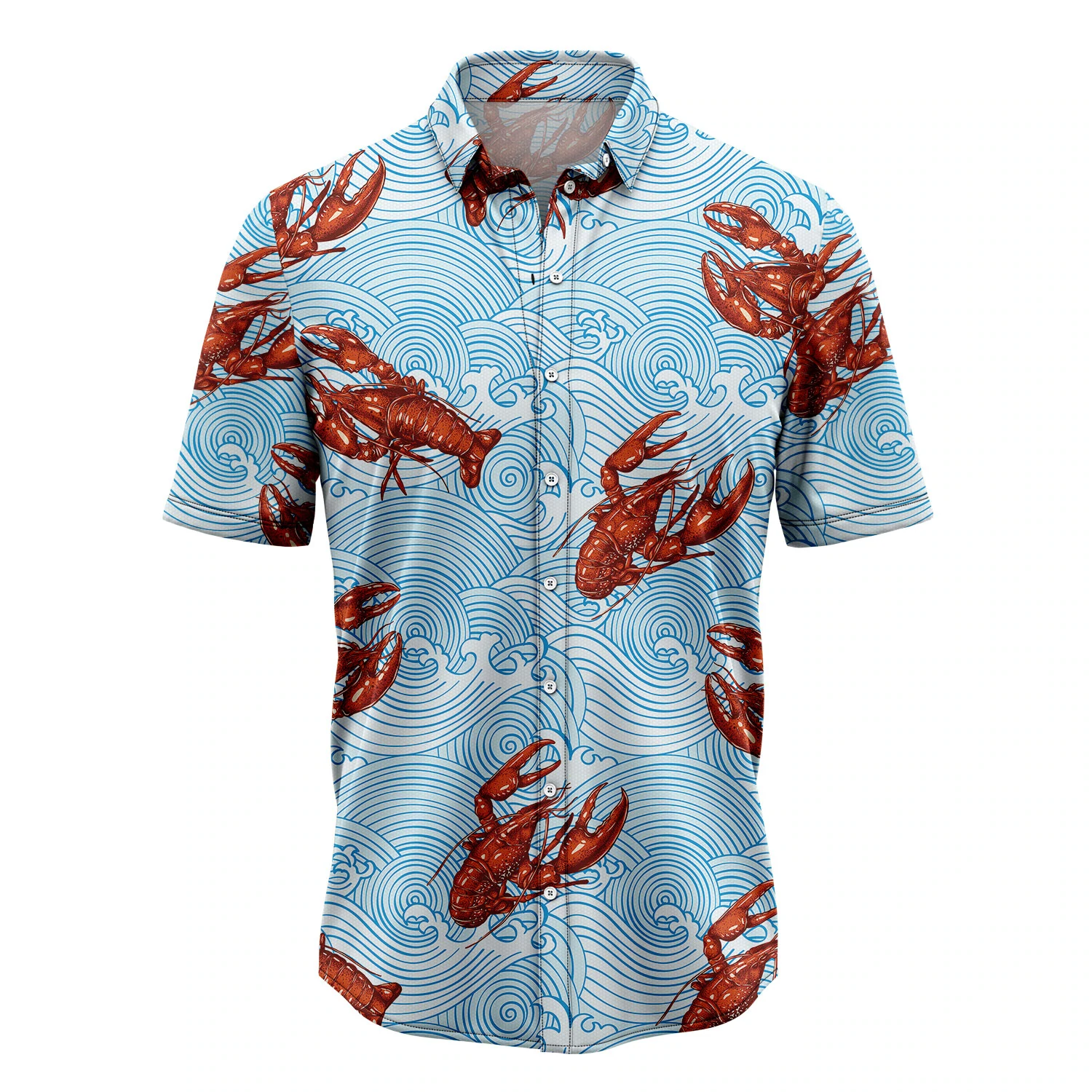 Lobsters Blue Waves Hawaiian Shirt, Summer Hawaiian Shirts for Men and Women Aloha Beach Shirt