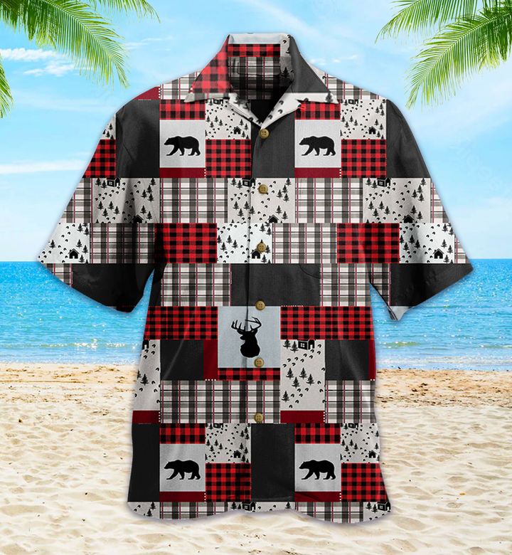 Lodge Bear Red Hawaiian Shirt 3D, Bear Lover Hawaiian Shirt For Men & Women Summer Gifts