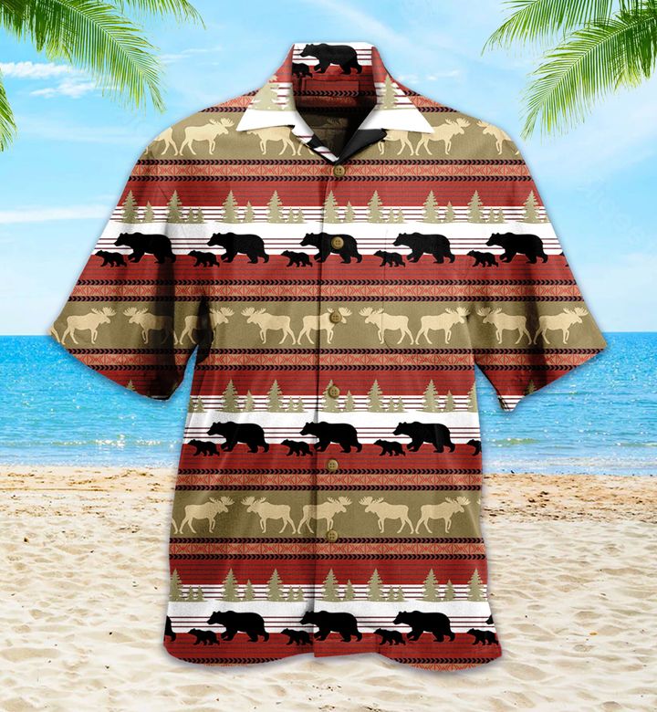 Lodge Moose And Bear Brown Hawaiian Shirt 3D Summer Gifts