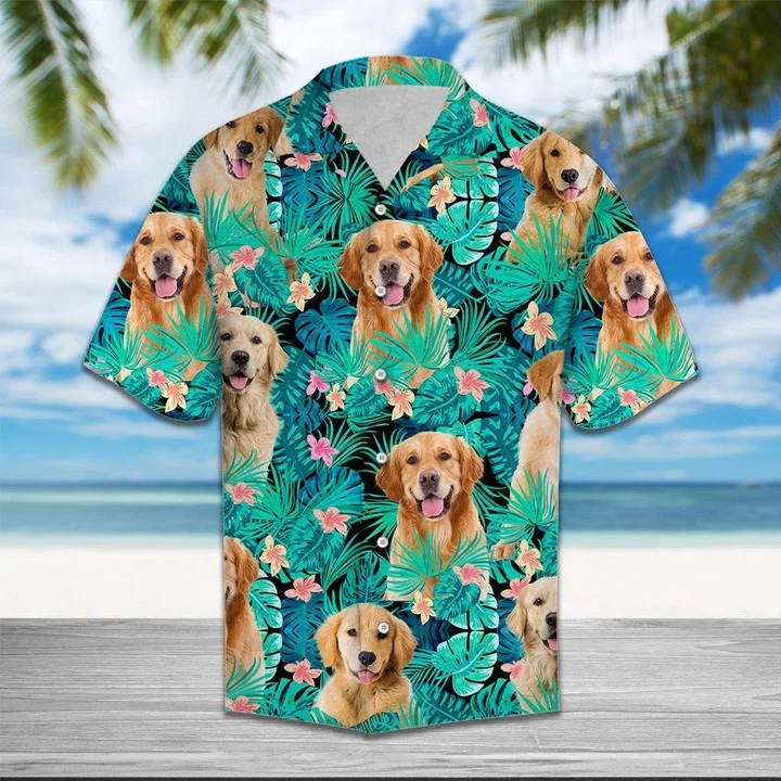 Love Golden Retriever Tropical Jungle Hawaiian Shirt