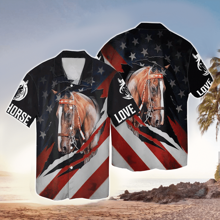 Love Horse American Flag Hawaiian Shirt