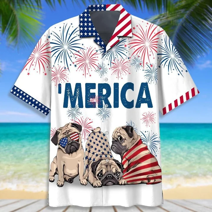 Love Pug 4th of july Hawaiian Shirt, Independence Day hawaii shirt for Men, Women