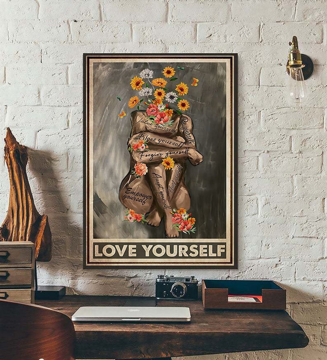 Love Yourself print, African American poster, Black queen girl art, Canvas Wall Decor Visual Art